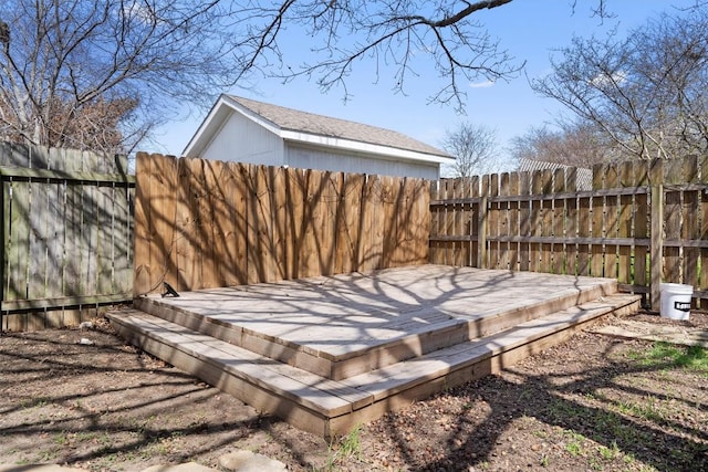 wooden deck with a fenced backyard