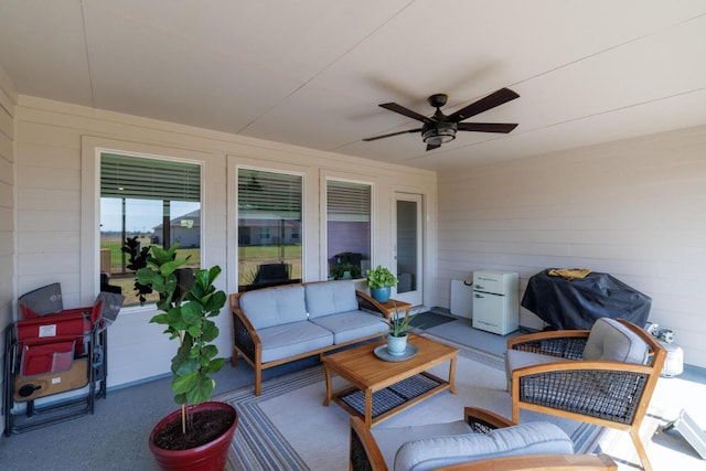 view of patio / terrace featuring grilling area, outdoor lounge area, and a ceiling fan