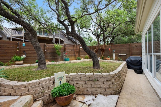 view of yard with a fenced backyard