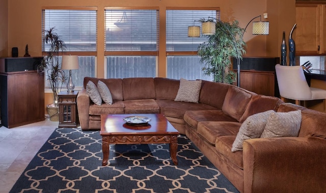 view of tiled living area