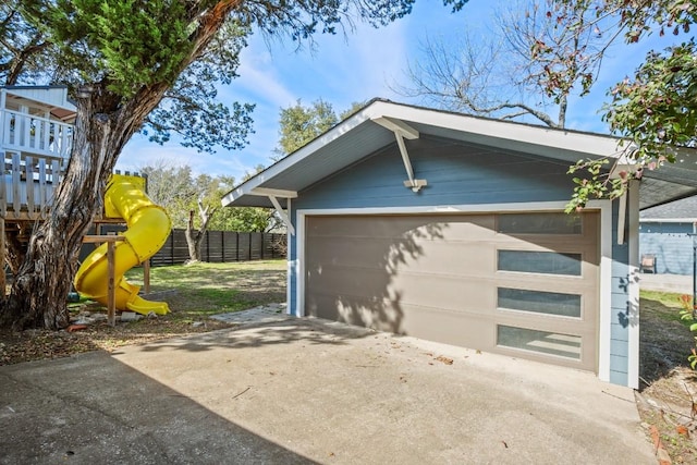 detached garage with fence