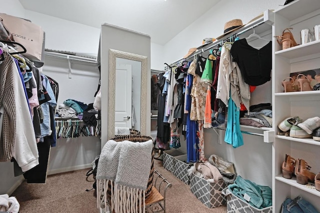 walk in closet with carpet