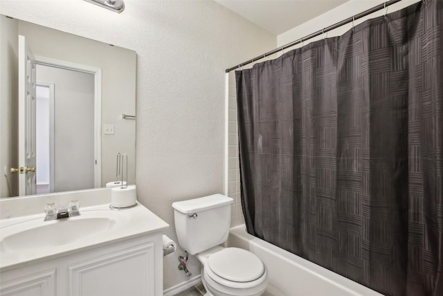 full bathroom featuring toilet, shower / bath combo, and vanity