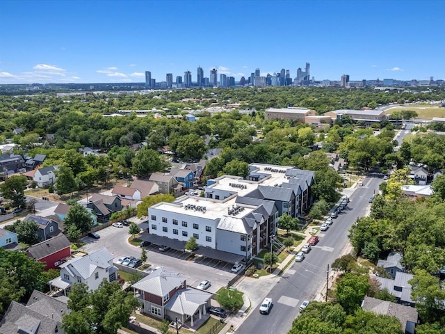 drone / aerial view with a city view