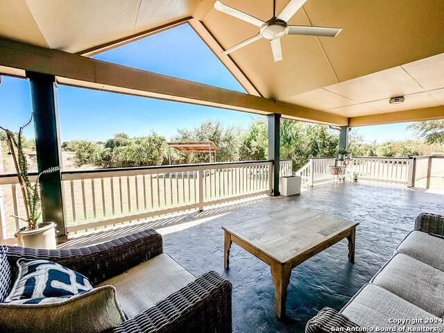 320 Mill Run, New Braunfels, TX 78132 - view of patio / terrace featuring ceiling fan and outdoor lounge area