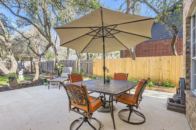 view of patio / terrace with outdoor dining area and a fenced backyard