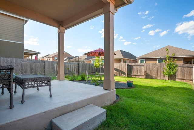 view of yard with a patio area and a fenced backyard