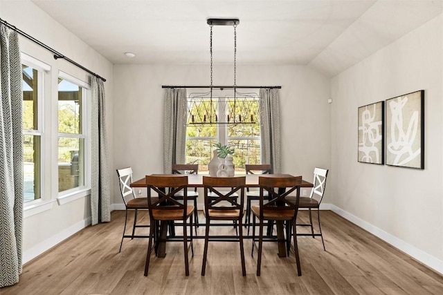 dining room featuring wood finished floors and baseboards