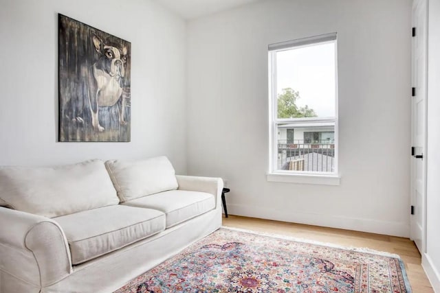 living area featuring wood finished floors and baseboards