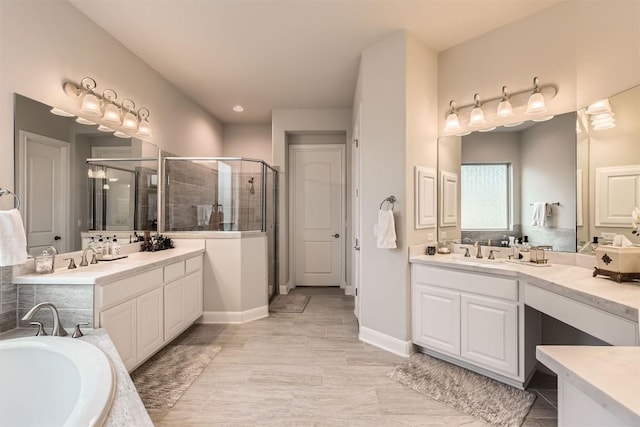 921 Morning Moon Cir, Austin, TX 78732 - full bath featuring a shower stall, two vanities, and a garden tub