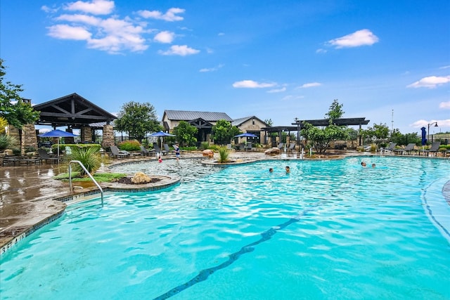 pool featuring a gazebo, a pergola, and a patio area