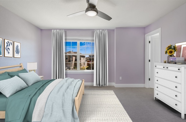 5300 Traviston Dr, Austin, TX 78738 - bedroom with dark carpet, a ceiling fan, and baseboards