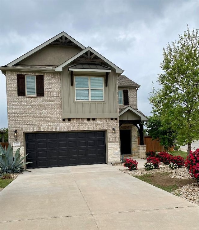 5300 Traviston Dr, Austin, TX 78738 - craftsman house with an attached garage, board and batten siding, driveway, and brick siding