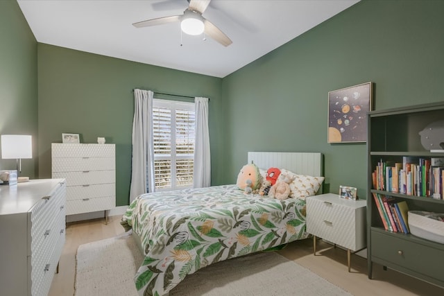 bedroom featuring ceiling fan and wood finished floors