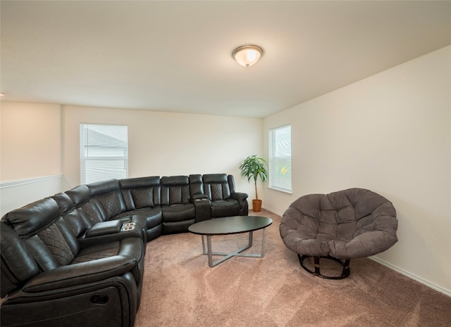 living room featuring baseboards and carpet