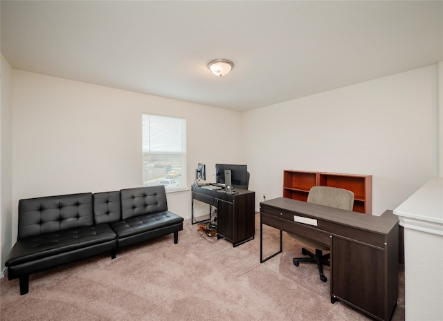 home office with light colored carpet