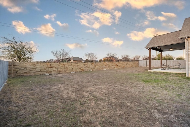 view of yard featuring a fenced backyard and a patio area