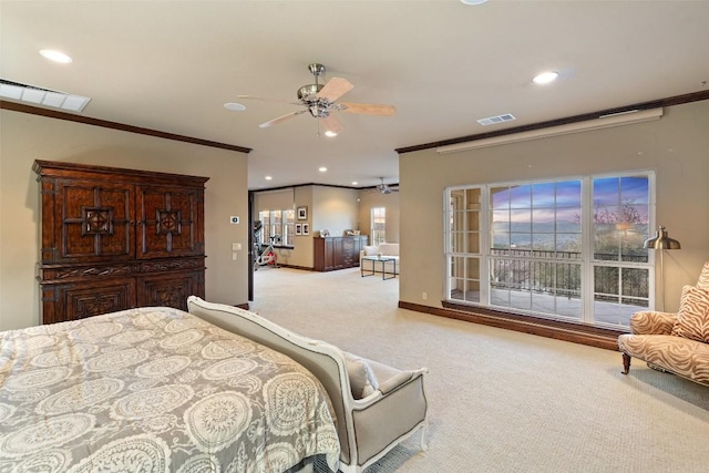 12027 Pleasant Panorama Vw, Austin, TX 78738 - carpeted bedroom featuring ornamental molding and recessed lighting