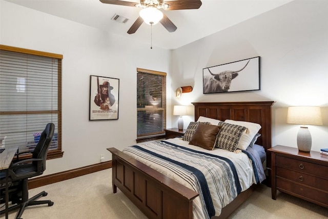 12027 Pleasant Panorama Vw, Austin, TX 78738 - bedroom featuring light colored carpet, an office area, and a ceiling fan