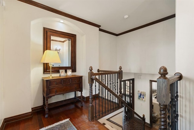 12027 Pleasant Panorama Vw, Austin, TX 78738 - stairway with wood-type flooring and crown molding