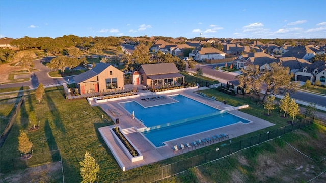 drone / aerial view with a residential view