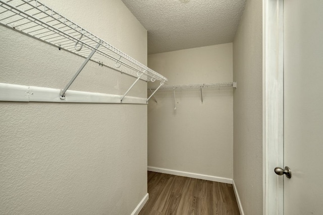 walk in closet with wood finished floors