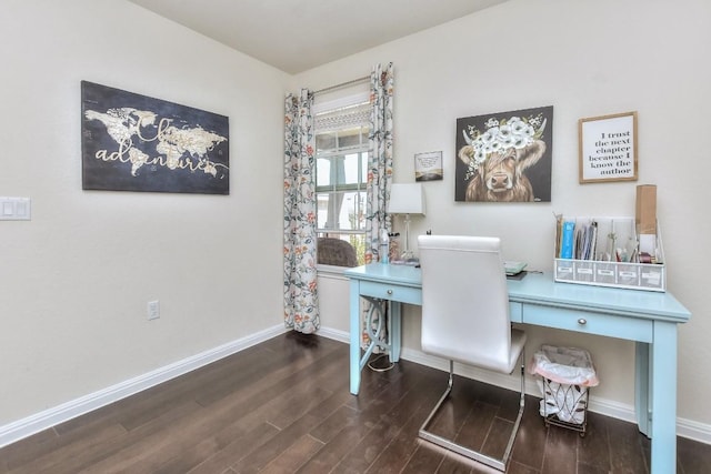 office with baseboards and wood finished floors