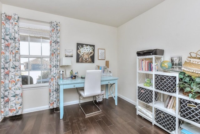 office with baseboards and wood finished floors