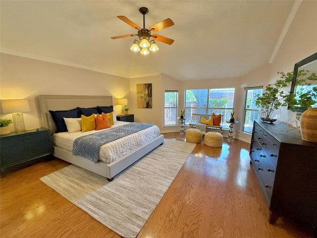 8603 Tomah Dr, Austin, TX 78717 - bedroom featuring vaulted ceiling, wood finished floors, baseboards, a ceiling fan, and ornamental molding