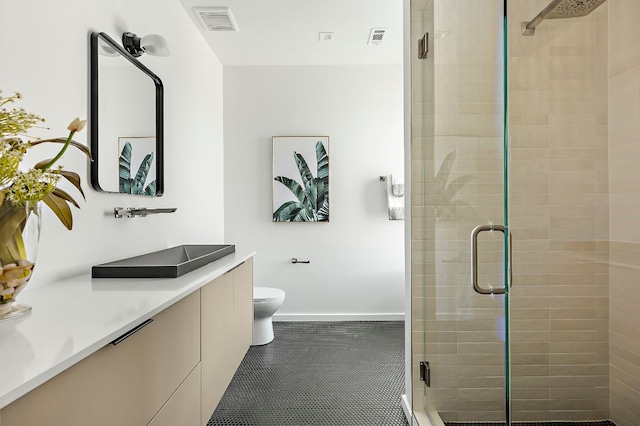 bathroom with visible vents and a shower stall