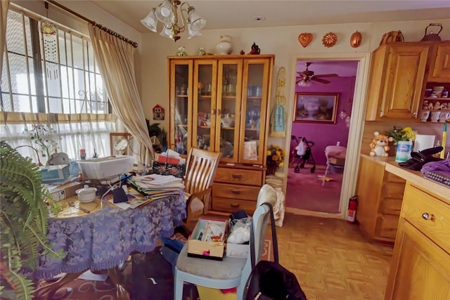 dining room with ceiling fan