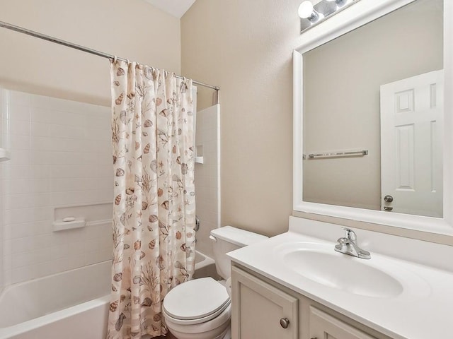 full bathroom featuring vanity, toilet, and shower / tub combo with curtain