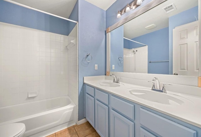 full bath featuring tile patterned flooring, visible vents, toilet, and a sink