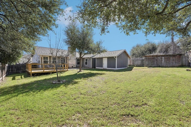 view of yard featuring a deck and a fenced backyard