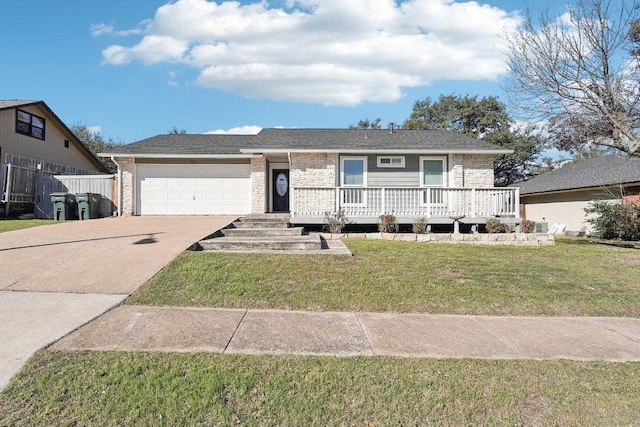 ranch-style house with a front yard, a garage, and driveway