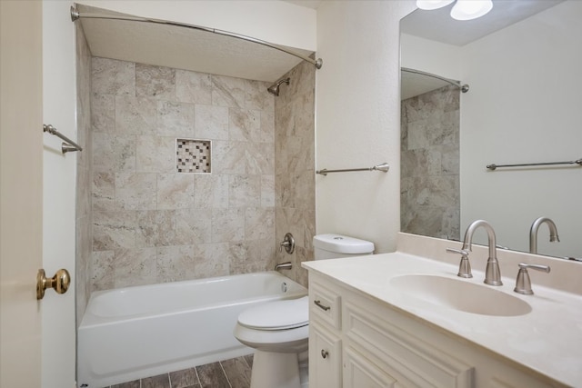 405 S Cowal Dr, Spicewood, TX 78669 - bathroom with vanity, toilet,  shower combination, and wood finished floors