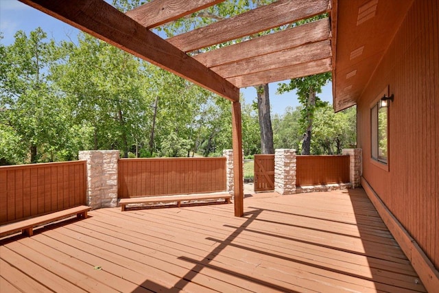 405 S Cowal Dr, Spicewood, TX 78669 - deck featuring a pergola and view of wooded area