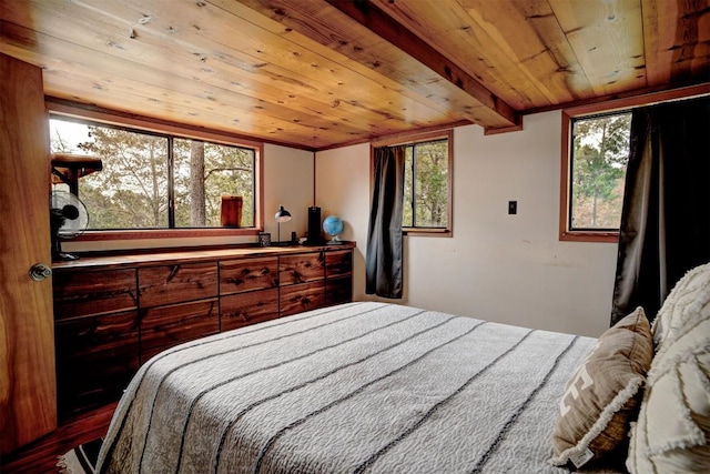 bedroom featuring multiple windows and wood ceiling