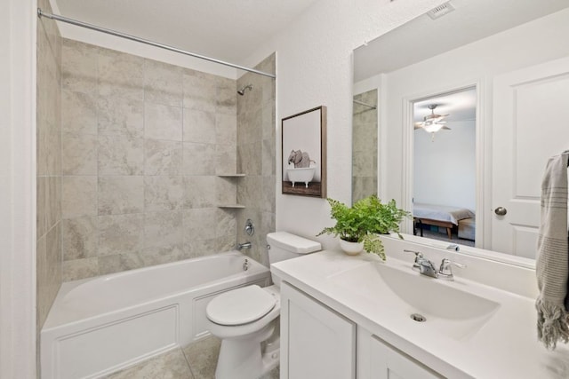 bathroom with visible vents, toilet, ensuite bathroom, bathing tub / shower combination, and vanity