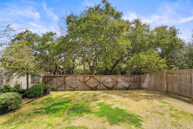 view of yard with a fenced backyard