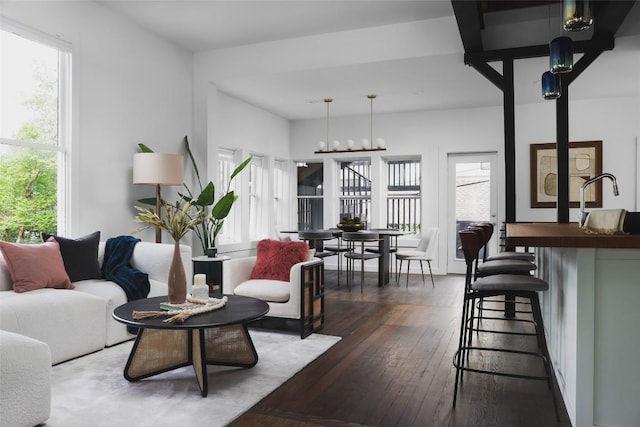 living area featuring dark wood-type flooring