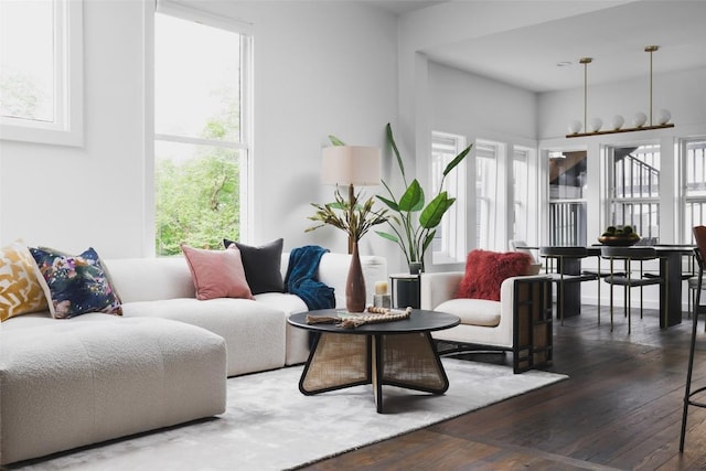 living room featuring plenty of natural light and hardwood / wood-style flooring