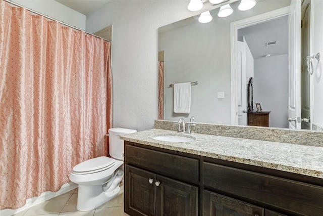 114 Angela Rose Ct, Austin, TX 78737 - bathroom featuring tile patterned floors, vanity, toilet, and a shower with shower curtain
