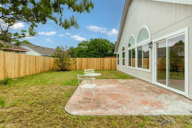 view of yard featuring a fenced backyard and a patio area