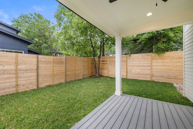 view of yard with a fenced backyard