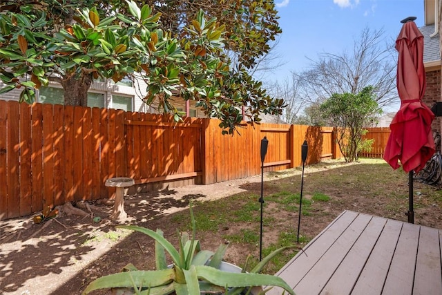 view of yard with a fenced backyard