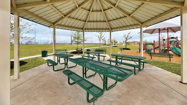 surrounding community with a gazebo, a patio, playground community, and a yard