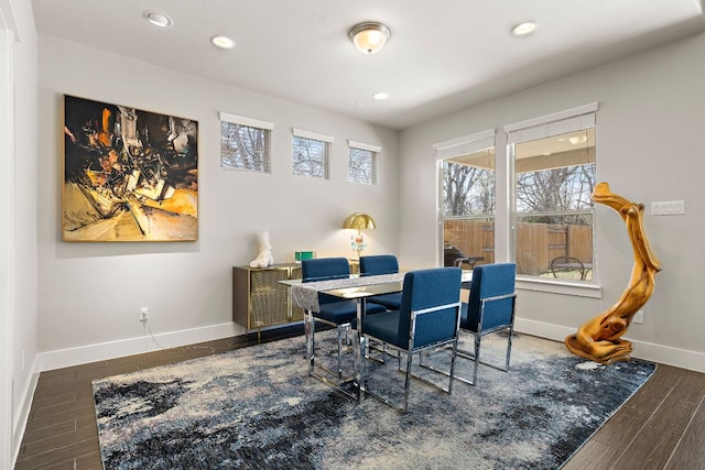 office area with recessed lighting, baseboards, and wood finished floors