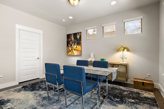 office featuring recessed lighting, baseboards, and wood finished floors