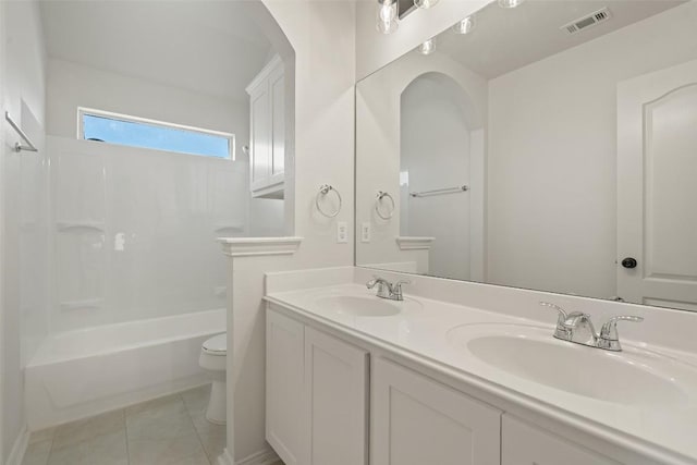 bathroom featuring a sink, visible vents, toilet, and tile patterned flooring